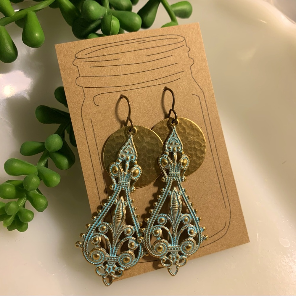 Boho brass filigree earrings
